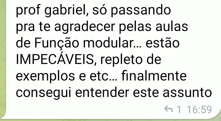 Mensagem de aluno no Telegram relatando evolução